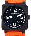 BR03-92 Aviation Instruments 42mm in Black PVD Stainless Steel on Orange Canvas Strap with Black Dial