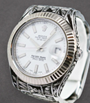 Datejust II 41mm by Fin Des Temps Fully Engraved Case and Bracelet - White Stick Dial