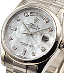 Day Date President 36mm in White Gold with Domed Bezel  on President Bracelet with White Mother of Pearl Diamond Dial