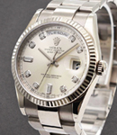 President 36mm in White Gold with Fluted Bezel Ref 118239 on Oyster Bracelet with Silver Diamond Dial