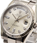 President 36mm in White Gold with Fluted Bezel Ref 118239 on Oyster Bracelet with Silver Diamond Dial