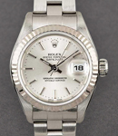 Lady's Datejust in Steel with White Gold Fluted Bezel on Bracelet with Silver Stick Dial