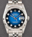 Datejust 36mm in Steel with White Gold Fluted Bezel on Jubilee Bracelet with Blue Vignette Diamond Dial