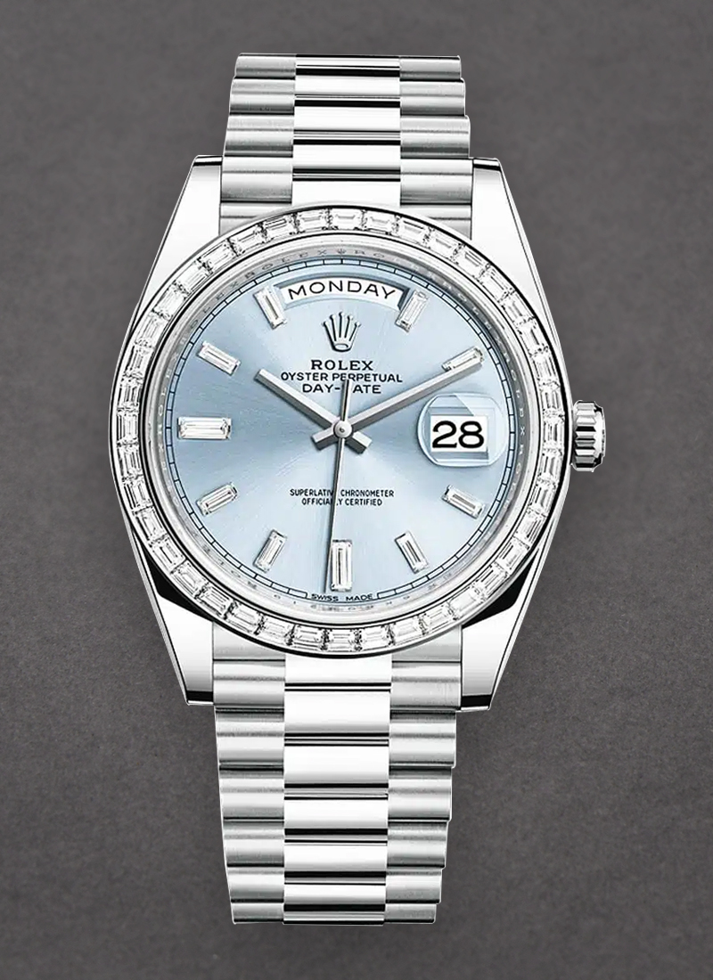 Pre-Owned Rolex Day Date 40mm in Platinum with Baguette Diamond Bezel