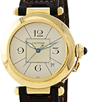 Pasha 38mm in Yellow Gold on Brown Leather Strap with White Dial