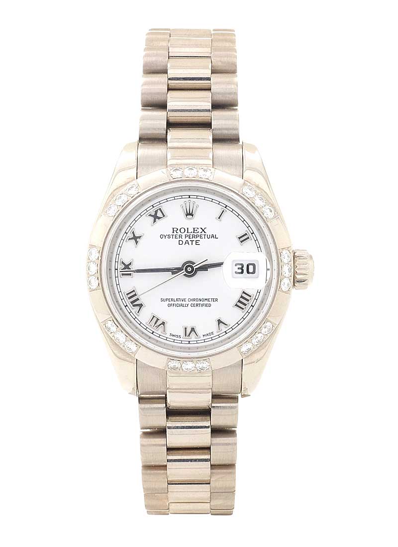 Pre-Owned Rolex President 26mm in White Gold with Fluted & Diamond Bezel