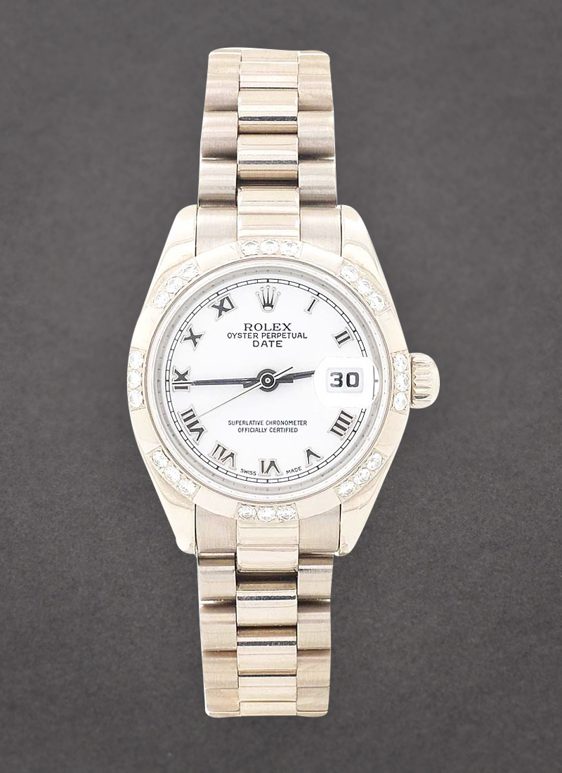 Pre-Owned Rolex President 26mm in White Gold with Fluted & Diamond Bezel