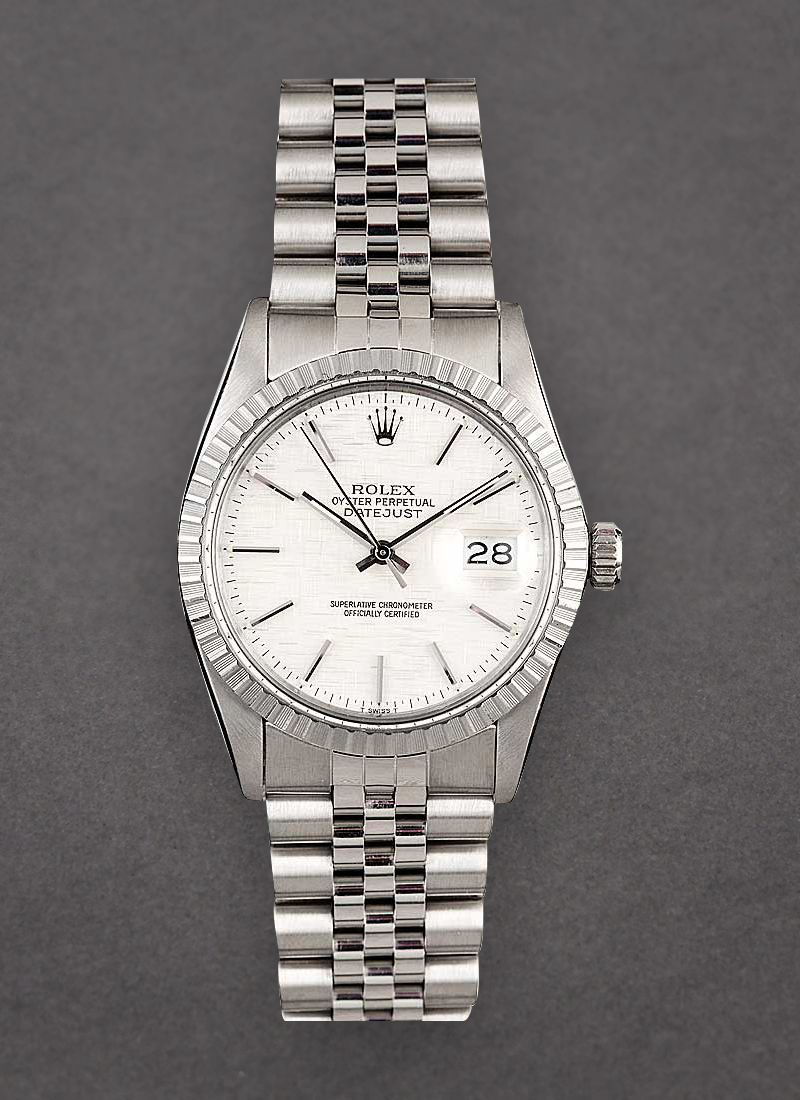 Pre-Owned Rolex Datejust 36mm in Steel with Engine Turned Bezel