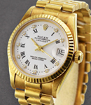 Midsize President 31mm Yellow Gold with Fluted Bezel on President Bracelet with White Diamond and Roman Dial