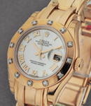 Masterpiece 29mm in Rose Gold with 12 Diamond Bezel on Pearlmaster Bracelet with MOP Roman Dial