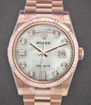 President Day-Date 36mm in Rose Gold with Fluted Bezel on Bracelet with White MOP Oxford Dial - Diamond Markers