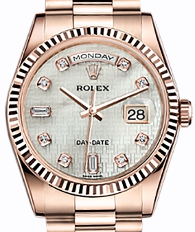 President Day-Date 36mm in Rose Gold with Fluted Bezel on Bracelet with White MOP Oxford Dial - Diamond Markers