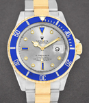 Submariner 40mm in Steel with Blue Bezel on Oyster Bracelet With Silver Serti Diamond Dial