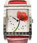 Dome Poppy in White Gold with Baguette and Diamonds Bezel on Red Alligator Leather Strap with Silver Dial