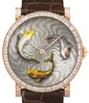 KOI in Rose Gold with Baguette-Cut Diamonds Bezel on Brown Crocodile Leather Strap with Grand Feu enamel Dial