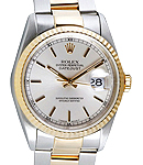 Datejust 36mm in Steel with Yellow Gold Fluted Bezel on Oyster Bracelet with Silver Stick Dial