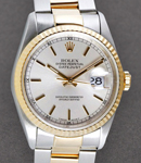 Datejust 36mm in Steel with Yellow Gold Fluted Bezel on Oyster Bracelet with Silver Stick Dial