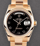 President Day Date 36mm in Rose Gold with Smooth Bezel  on Oyster Bracelet with Black Arabic Dial