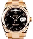 President Day Date 36mm in Rose Gold with Smooth Bezel  on Oyster Bracelet with Black Arabic Dial