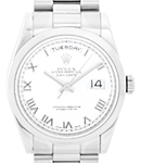 President Day Date 36mm in White Gold with Smooth Bezel on President Bracelet with White Roman Dial