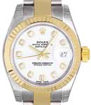 Datejust Lady's 26mm in Steel with Yellow Gold Fluted Bezel on Bracelet with White Diamond Dial