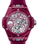 Big Bang Tourbillon 5 Day Power Reserve 45mm in Polished Dark Pink Sapphire Crystal on Dark Pink Transparent Structered Rubber Strap with Transparent Sapphire Dial