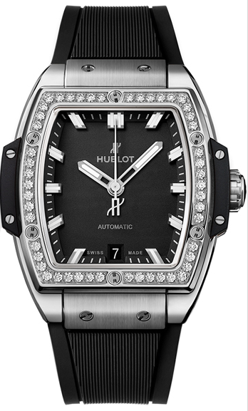 Spirit of Big Bang 39mm in Satin Finished And Polished Titanium with Diamonds Bezel on Black Rubber Strap with Mat Black Dial