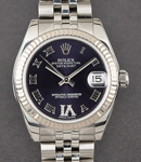 Mid Size 31mm Datejust in Steel with Fluted Bezel on Bracelet with Purple Roman Dial with Diamond VI