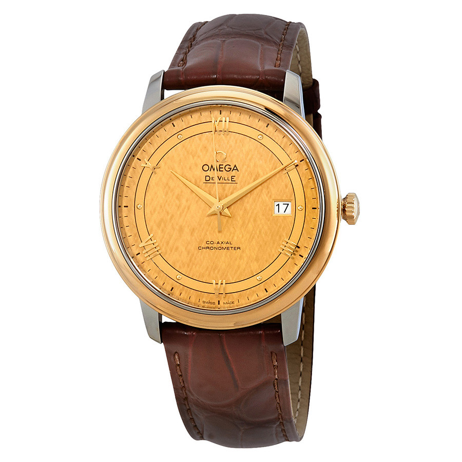 De Ville Classic in Stainless Steel with Yellow Gold Bezel on Brown Crocodile Leather Strap with Champagne Dial