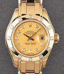 Masterpiece 29mm in Yellow Gold with 12 Diamond Bezel on Pearlmaster Bracelet with Champagne Diamond Dial