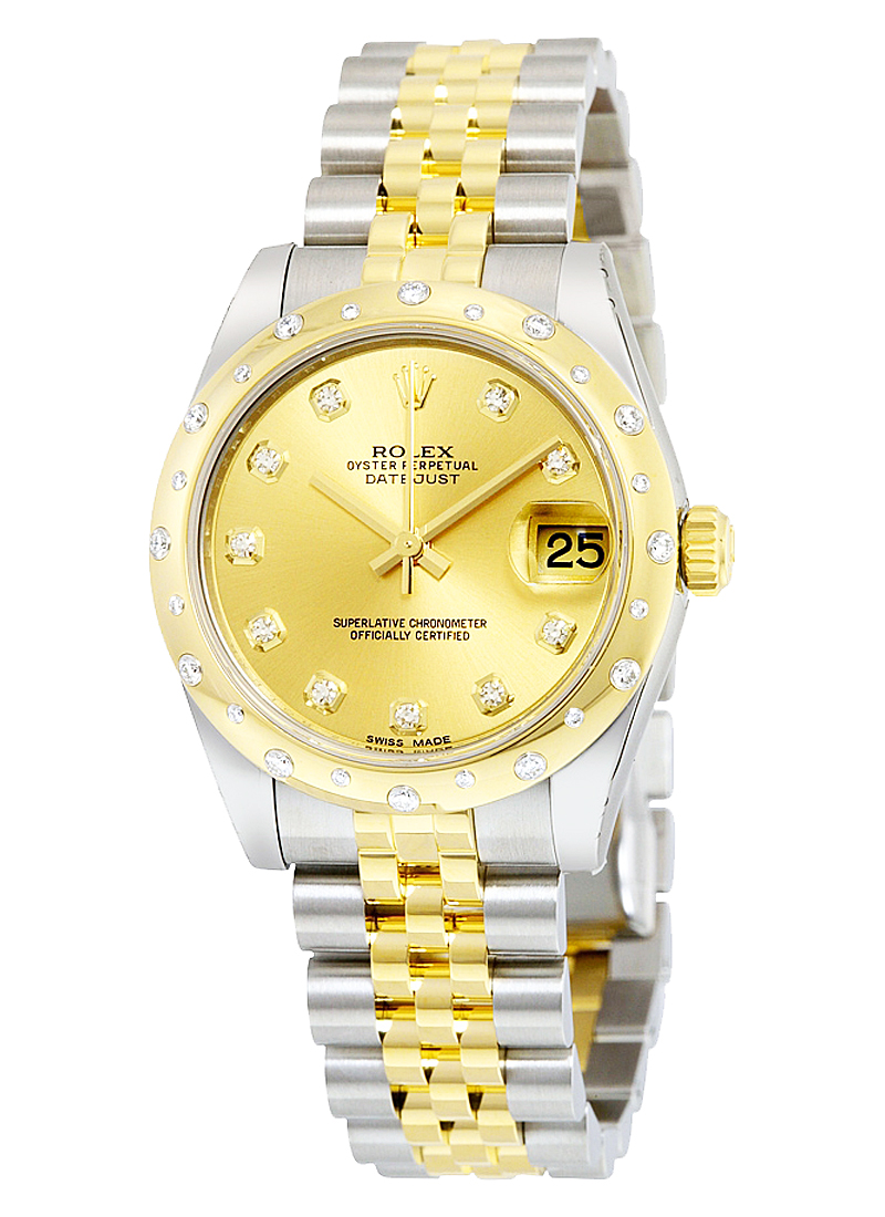 Pre-Owned Rolex Datejust Midsize 31mm in Steel with Yellow Gold Scattered Diamond Bezel