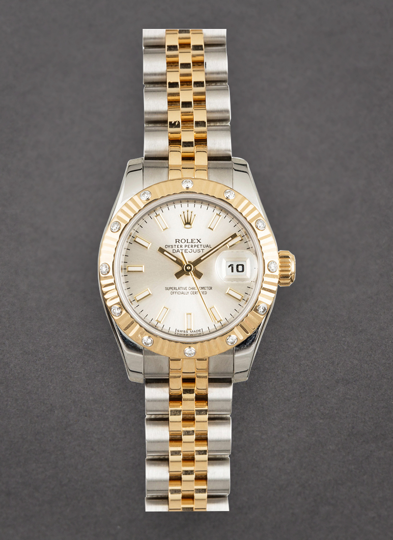 Pre-Owned Rolex Datejust Lady's in Steel with Yellow Gold Fluted 12 Diamond Bezel