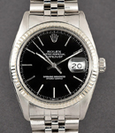 Datejust 36mm with White Gold Fluted Bezel on Jubilee Bracelet with Black Stick Dial