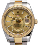 Sky Dweller 42mm in Steel with Yellow Gold Fluted Bezel on Oyster Bracelet with Champagne Stick Dial