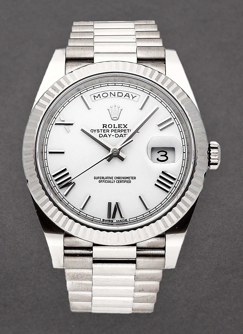 Pre-Owned Rolex President Day Date 40mm in White Gold with Fluted Bezel