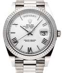 President Day Date 40mm in White Gold with Fluted Bezel on President Bracelet with White Roman Dial
