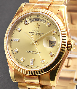 Unpolished Yellow Gold 36mm President Ref 118238 on President Bracelet with Champagne Diamond Dial - Circa 2000