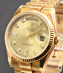 Unpolished Yellow Gold 36mm President Ref 118238 on President Bracelet with Champagne Diamond Dial - Circa 2000