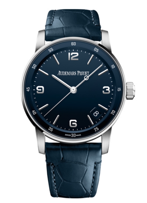 Code 11.59 Automatic in White Gold on Blue Crocodile Leather Strap with Blue Dial