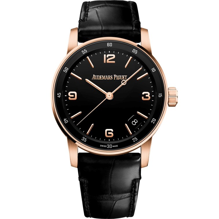Code 11.59 Automatic in Rose Gold on Black Crocodile Leather Strap with Black Dial