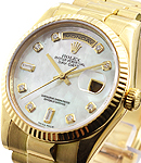 President 36mm Yellow Gold President Ref 118238 on President Bracelet with Factory Mother of Pearl Diamond Dial