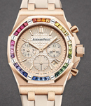 Royal Oak Offshore 37mm in Rose Gold with Sapphire Set Bezel On Beige Rubber Strap with Smoked Pink Gold-Toned Dial
