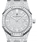 Royal Oak Quartz in White Gold with Diamond Bezel on White Gold Pave Diamond Bracelet with Silver Diamond Dial