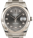 Datejust II 41mm with White Gold Fluted Bezel on Bracelet with Rhodium Diamond Dial