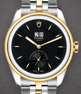 Glamour Double Date 42mm in Steel with Yellow Gold Bezel on Steel and Yellow Gold Bracelet with Black Dial