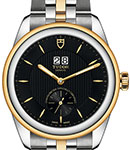 Glamour Double Date in Stainless Steel with Yellow Gold Bezel on 2-Tone Bracelet with Black Dial