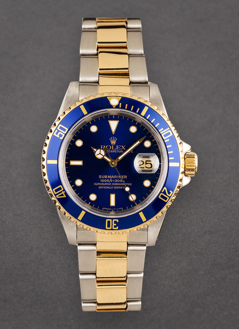 Pre-Owned Rolex Submariner 40mm in Steel with Yellow Gold Blue Bezel