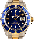 Submariner 40mm in Steel with Yellow Gold Blue Bezel on Bracelet with Blue Dial