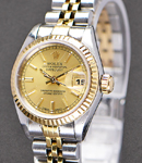 Datejust Ladies 26mm in Steel with Yellow Gold Fluted Bezel on Bracelet with Champagne Stick Dial