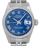 Datejust Ladies 26mm in Steel with White Gold Fluted Bezel on Bracelet with Blue Roman Dial